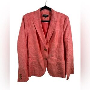 Talbots Coral Linen Blazer with pockets and 2‎ buttons lightweight long sleeve